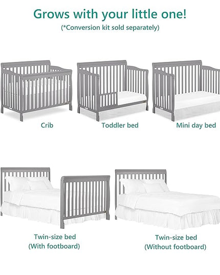 Dream On Me Ashton 4-In-1 Convertible Crib In Storm Grey, Greenguard Gold, JPMA Certified, Non-Toxic Finishes, Features 4 Mattress Height Settings, Made Of Solid Pinewood - LeafyLoom