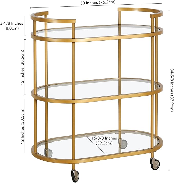 Henn&Hart 30" Wide Oval Bar Cart in Brass, Bar Carts for the Home - LeafyLoom
