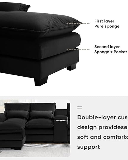 U Shaped Symmetrical Modular Sectional Sofa Cloud Couch with Double Chaise Lounge and Center Console,Cupholders and USB Ports, Deep Seat Upholstered Sleeper Corner Sofa&Couches for Living Room - LeafyLoom