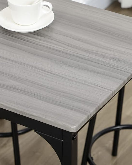 HOMCOM 5-Piece Counter Height Bar Table Set, Rustic 43.25" Dining Table with 4 Bar Stools, Kitchen Table with Wooden Top for Pub, Dining Room, Gray - LeafyLoom