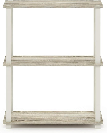 Furinno Turn-S-Tube 3-Tier Compact Multipurpose Shelf Display Rack with Square Tube, Sonoma Oak/White - LeafyLoom