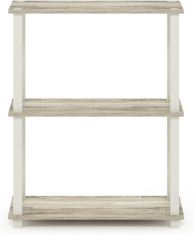 Furinno Turn-S-Tube 3-Tier Compact Multipurpose Shelf Display Rack with Square Tube, Sonoma Oak/White - LeafyLoom