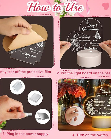 Linkax Grandma Birthday Gifts for Nana from Grandchildren, Grandma Gifts from Granddaughter Grandson, Birthday Gifts for Grandma Engraved Night Light, Mothers Day Thanksgiving Gifts for Nana Mimi - LeafyLoom