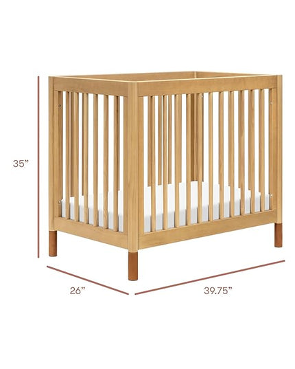 babyletto Gelato 4-in-1 Convertible Mini Crib with Toddler Bed Conversion in Honey with Vegan Tan Leather Feet, Greenguard Gold Certified - LeafyLoom