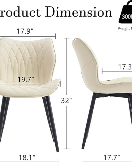 YOUNIKE Dining Chairs Set of 2, Upholstered Faux Leather Kitchen Chairs Dining Room Chairs, Modern Living Room Bedroom Side Chairs with Wide Curved Back and Adjustable Metal Legs, Beige - LeafyLoom