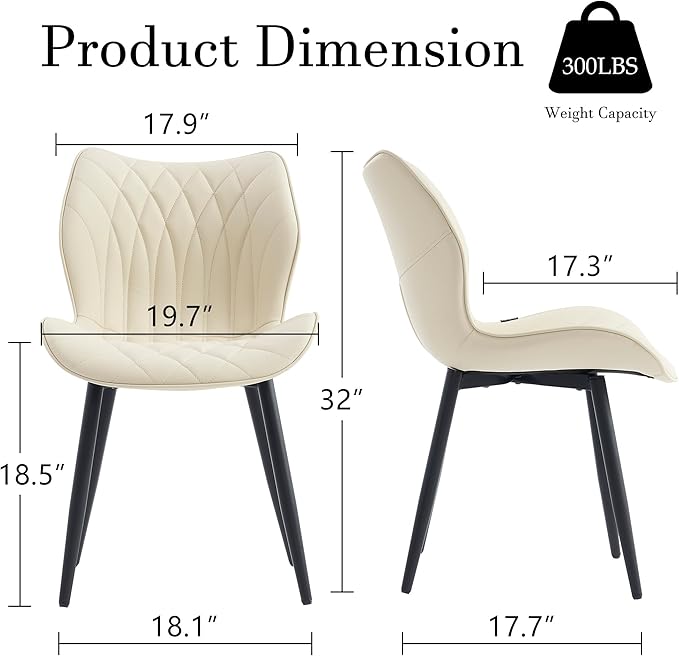 YOUNIKE Dining Chairs Set of 2, Upholstered Faux Leather Kitchen Chairs Dining Room Chairs, Modern Living Room Bedroom Side Chairs with Wide Curved Back and Adjustable Metal Legs, Beige - LeafyLoom