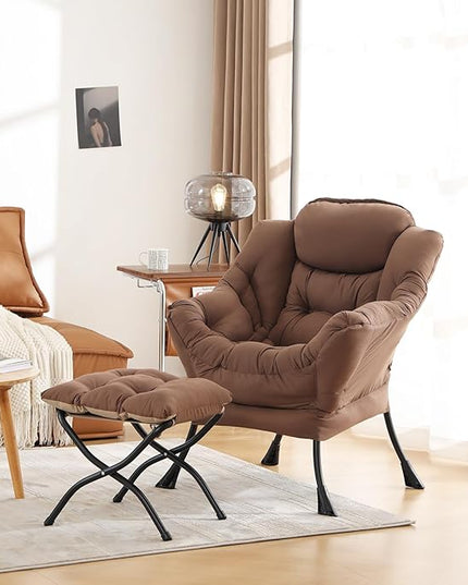 Cozy Lazy Chair and Ottoman, Large Contemporary Accent Lounge Chair Set, Leisure Upholstered Reading Armchair for Bedroom, Living Room, Dorm Rooms, Office - LeafyLoom