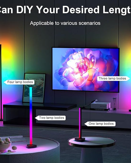 RGB Smart Corner Floor Lamps for Living Room, 2 Sets Floor Lamp for Bedroom, LED Corner Lamp with App and Remote Control, 16 Million Colors & 68+ Scene, Music Sync, Timer Setting Black - LeafyLoom