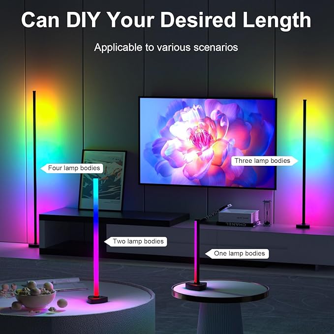 RGB Smart Corner Floor Lamps for Living Room, 2 Sets Floor Lamp for Bedroom, LED Corner Lamp with App and Remote Control, 16 Million Colors & 68+ Scene, Music Sync, Timer Setting Black - LeafyLoom