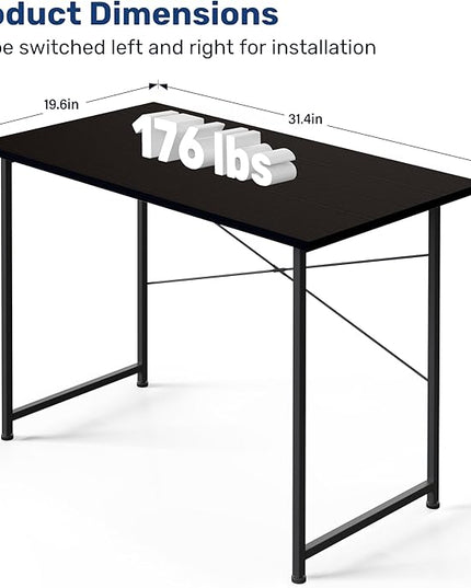 YSSOA Computer Desk Home Office Work Study Writing Modern Simple Table with Headphone Hooks, 32 Inch, Basic Black - LeafyLoom