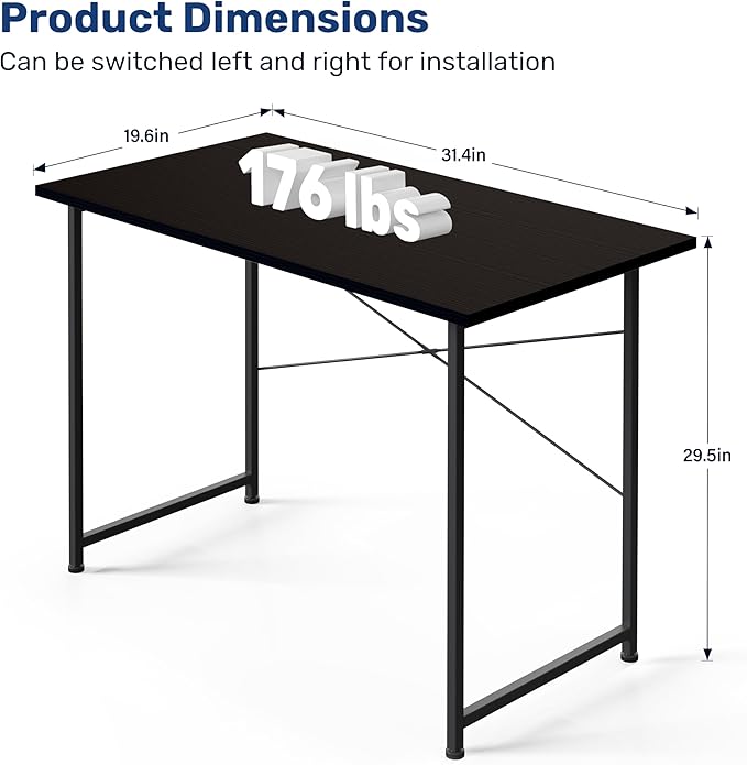 YSSOA Computer Desk Home Office Work Study Writing Modern Simple Table with Headphone Hooks, 32 Inch, Basic Black - LeafyLoom