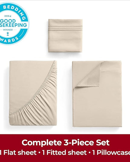 Mellanni Twin Sheets Set - 3 PC Iconic Collection Bedding Sheets & Pillowcases - Hotel Luxury, Extra Soft, Cooling Bed Sheets - Deep Pocket up to 16 inch (Twin, Burnt Sand) - LeafyLoom