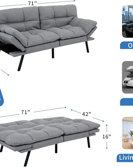 MUUEGM Futon Sofa Bed,Convertible Memory Foam Futons Couch Bed,Folding Sofa Bed Sleeper Couch Loveseat for Living Room,office,Apartment,Small Space,Adjustable Backrest Armrests,Light Grey - LeafyLoom