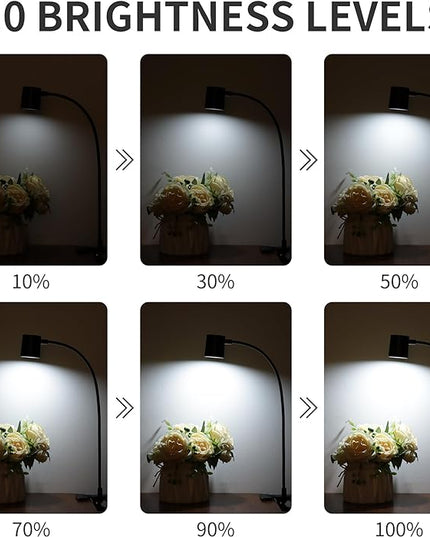 Dott Arts Desk Lamp,USB Clip On Light with 3 Color Modes,LED 10 Levels Brightness Reading Light, 360°Gooseneck Book Light,Eye-Care Reading Lamp for Home Office,Headboards Black - LeafyLoom