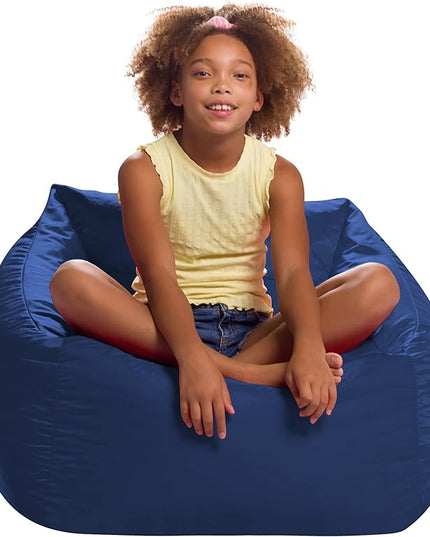 Posh Creations Structured Comfy Seat for Playrooms and Bedrooms, Large Bean Bag Chair, Coronado Chair, Navy - LeafyLoom