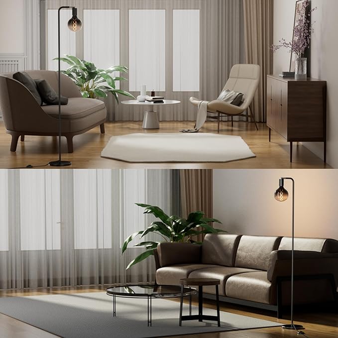 Modern Floor Lamps with Light Bulb, Industrial Floor Lamp for Living Room 5" Light Bulb 69" Tall Bright Warm White Standing Lamp, E26 Socket, On/Off Foot Switch for Office Bedroom - LeafyLoom