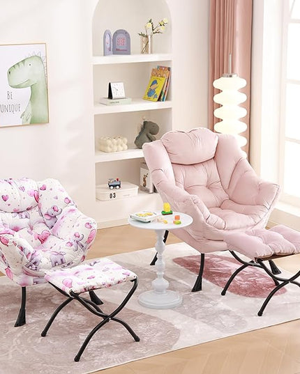 Welnow Toddler Kids Lazy Chair with Ottoman, Glow in The Dark Accent Comfy Lounge Children Armchair Couch with Removable Cover, Detachable Reading Chair with Footrest for Boy or Girl, Pink Elephant - LeafyLoom