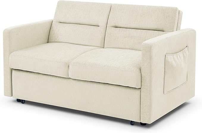 3 in 1 Sleeper Sofa Bed,Contemporary Minimalist Style 2 Seater Loveseat Convertible Sofa&Couch with Pull Out Sofabed and Side Storage Pockets for Home,Office,Apartment,RV Living Room Furniture - LeafyLoom