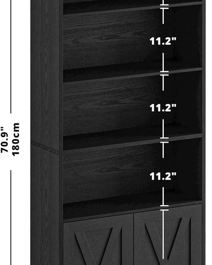 IRONCK Industrial Bookshelves and Bookcases with Doors Floor Standing 6 Shelf Display Storage Shelves 70 in Tall Bookcase for Home Office, Living Room - LeafyLoom