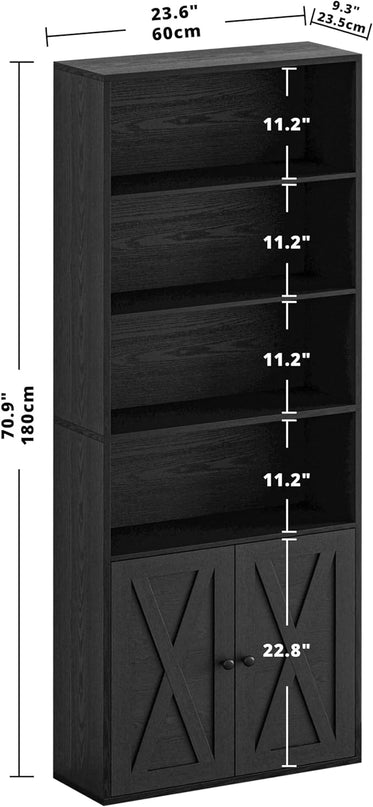 IRONCK Industrial Bookshelves and Bookcases with Doors Floor Standing 6 Shelf Display Storage Shelves 70 in Tall Bookcase for Home Office, Living Room - LeafyLoom