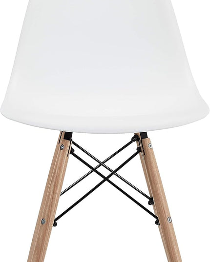 CangLong Modern White Dining Chairs with Shell Lounge Plastic Seat and Beech Wood Legsfor Dining room,living room,Set of 4 - LeafyLoom