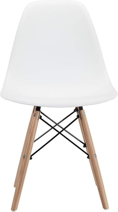 CangLong Modern White Dining Chairs with Shell Lounge Plastic Seat and Beech Wood Legsfor Dining room,living room,Set of 4 - LeafyLoom