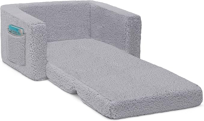 Delta Children Cozee Flip-Out Sherpa 2-in-1 Convertible Chair to Lounger for Kids, Grey - LeafyLoom