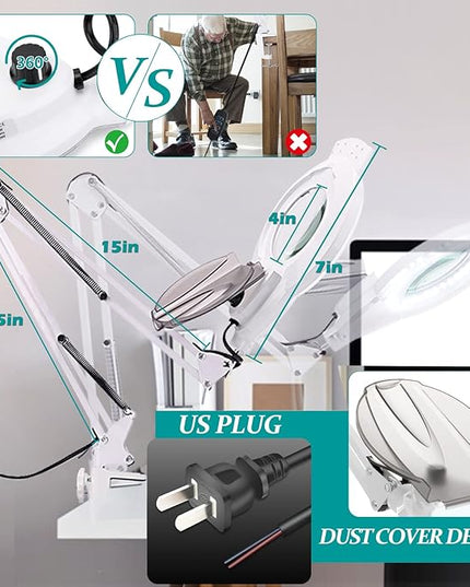 10X Magnifying Glass with Light, NUEYiO 2200 Lumen Stepless Dimmable Mangifier with Light, 4" Real Glass Lens, Adjustable Swing Arm Lighted Magnifying Glass for Esthetician, Crafts, Close Work-White - LeafyLoom