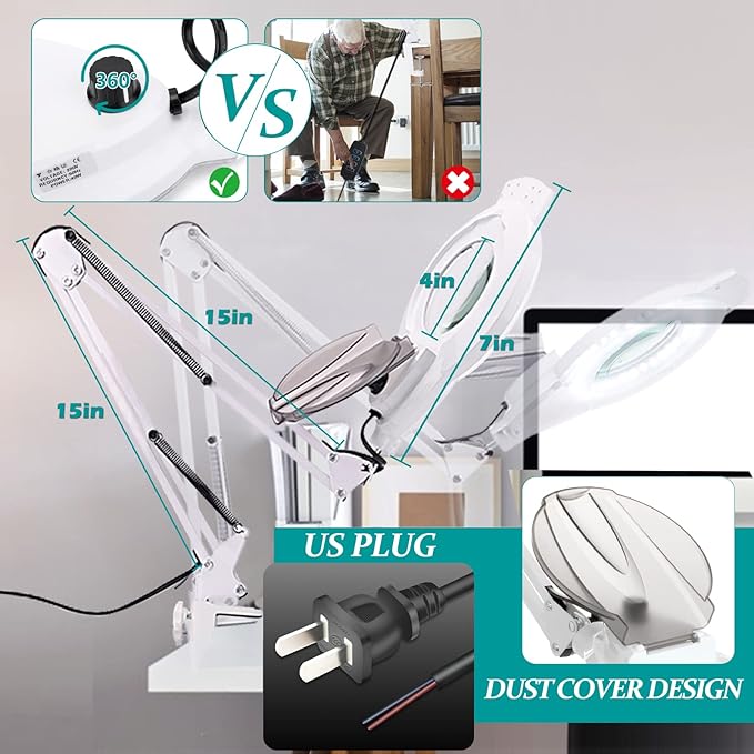 10X Magnifying Glass with Light, NUEYiO 2200 Lumen Stepless Dimmable Mangifier with Light, 4" Real Glass Lens, Adjustable Swing Arm Lighted Magnifying Glass for Esthetician, Crafts, Close Work-White - LeafyLoom