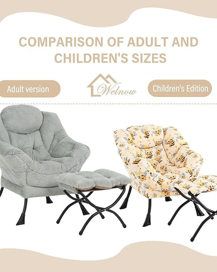 Welnow Toddler Kids Lazy Chair with Ottoman, Glow in The Dark Accent Comfy Lounge Children Armchair Couch with Removable Cover, Detachable Reading Chair with Footrest for Boy or Girl, Bees - LeafyLoom