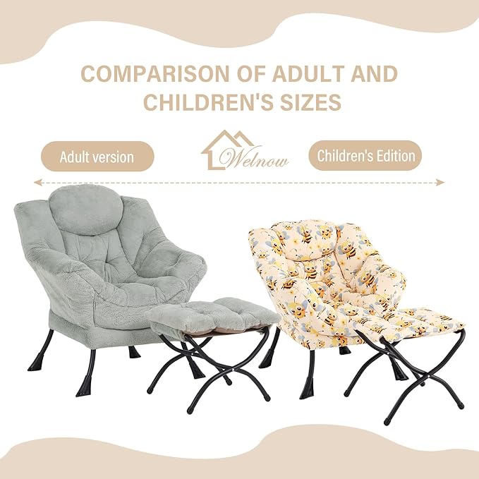 Welnow Toddler Kids Lazy Chair with Ottoman, Glow in The Dark Accent Comfy Lounge Children Armchair Couch with Removable Cover, Detachable Reading Chair with Footrest for Boy or Girl, Bees - LeafyLoom