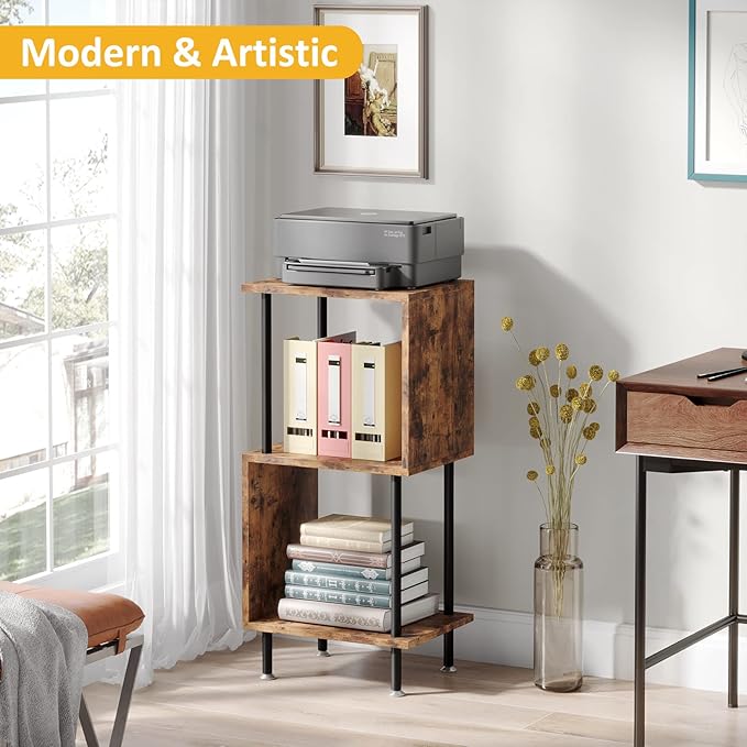 3 Tier Modern Bookshelf, S-Shaped Bookcase,Small Book Shelf for Small Spaces, Unique Bookshelf for Storage Organizer Living Room Bedroom Home Office - LeafyLoom