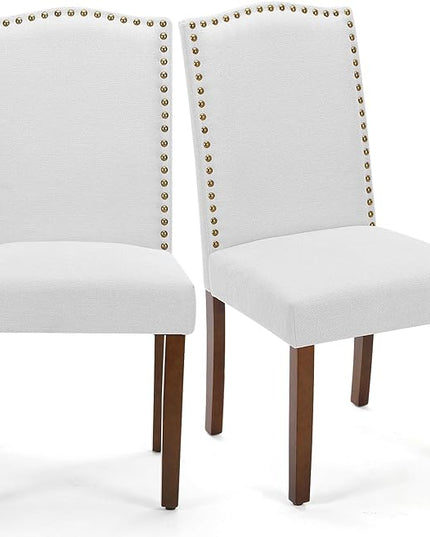 MCQ Upholstered Dining Chairs Set of 2, Modern Upholstered Fabric Dining Room Chair with Nailhead Trim and Wood Legs, Mid-Century Accent Dinner Chair for Living Room, Kitchen, Grey - LeafyLoom