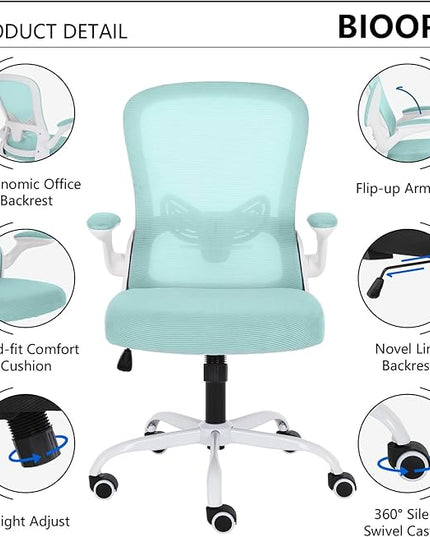 Office Chair Mesh Desk Chair with Flip Up Armrests Computer Chair Lumbar Support Ergonomic Chair Adjustable Swivel and Height Gaming Chair for Adults and Teens (NEW-BLUE, Classic) - LeafyLoom