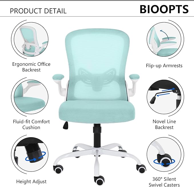 Office Chair Mesh Desk Chair with Flip Up Armrests Computer Chair Lumbar Support Ergonomic Chair Adjustable Swivel and Height Gaming Chair for Adults and Teens (NEW-BLUE, Classic) - LeafyLoom