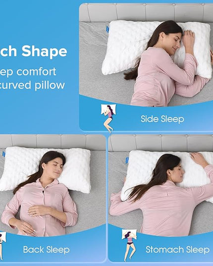 Cooling Side Sleeper Pillow for Neck and Shoulder Pain Relief, Curved Bed Pillow Shredded Memory Foam Pillows for Sleeping, Adjustable Contour Pillow with Washable Cover Bamboo Rayon Pillow, King Size - LeafyLoom