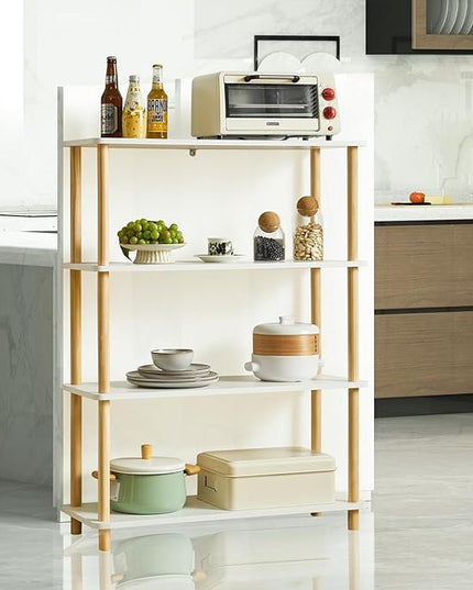 IBUYKE 4-Tier Wooden Open Bookcase - Modern Freestanding Bookshelf Storage Organizer,Standing Shelf Units,Multifunctional Display Stand for Bedroom, Living Room and Home Office, White WBC004W - LeafyLoom