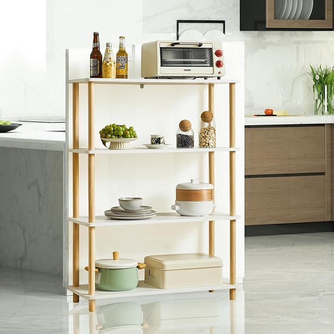 IBUYKE 4-Tier Wooden Open Bookcase - Modern Freestanding Bookshelf Storage Organizer,Standing Shelf Units,Multifunctional Display Stand for Bedroom, Living Room and Home Office, White WBC004W - LeafyLoom