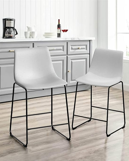 NicBex Retro Bar Stools Crazy-Horse Leather with Metal Legs Barstools, Lounge Kitchen Island Counter Stools, Set of 2, (White Color) (A-GE17020-USSU014) - LeafyLoom