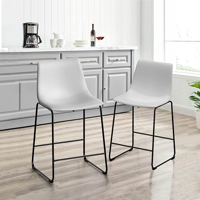 NicBex Retro Bar Stools Crazy-Horse Leather with Metal Legs Barstools, Lounge Kitchen Island Counter Stools, Set of 2, (White Color) (A-GE17020-USSU014) - LeafyLoom