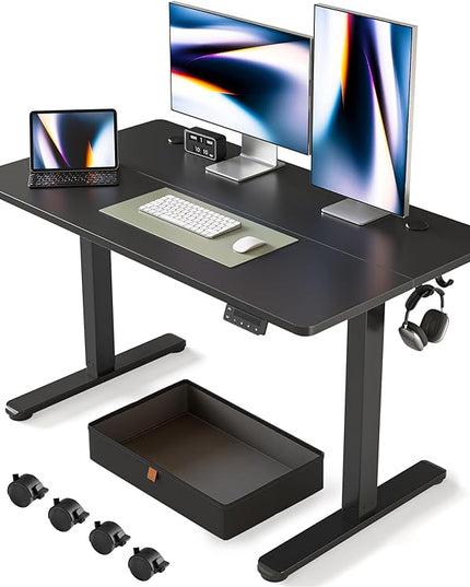 FEZIBO 48 x 24 Inches Standing Desk with Drawer, Adjustable Height Electric Stand up Desk with Storage, Sit Stand Home Office Desk, Ergonomic Computer Desk, Black - LeafyLoom