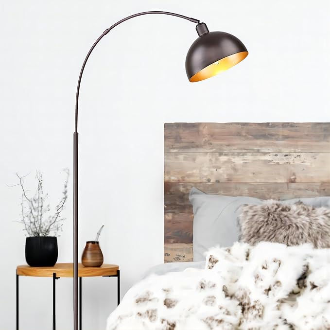 Arch Floor Lamp with Remote Control, Farmhouse Industrial Standing Lamp, 70” Dimmable Tall Lamp with 360° Adjustable Hanging Metal Shade, Over Couch Lamps with 9W LED Bulb (Oil Rubbed Bronze) - LeafyLoom