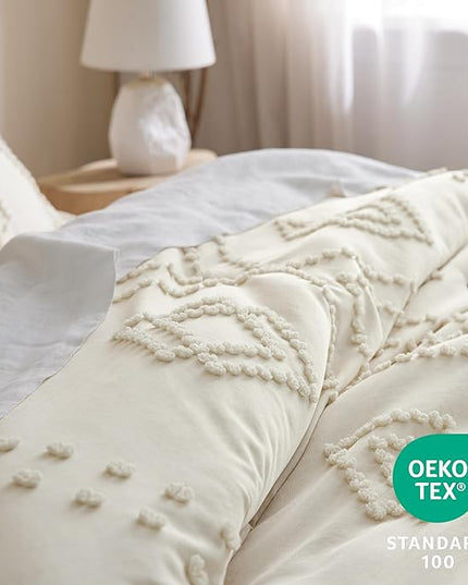 Bedsure Boho Comforter Set King - Terracotta Tufted Bedding Comforter Set, 3 Pieces Farmhouse Shabby Chic Embroidery Bedding Set, Soft Geometric Pattern Comforter for All Seasons - LeafyLoom