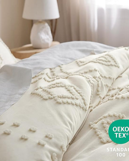 Bedsure Boho Comforter Set Full - Dark Grey Tufted Bedding Comforter Set, 3 Pieces Farmhouse Shabby Chic Embroidery Bedding Set, Soft Geometric Pattern Comforter for All Seasons - LeafyLoom