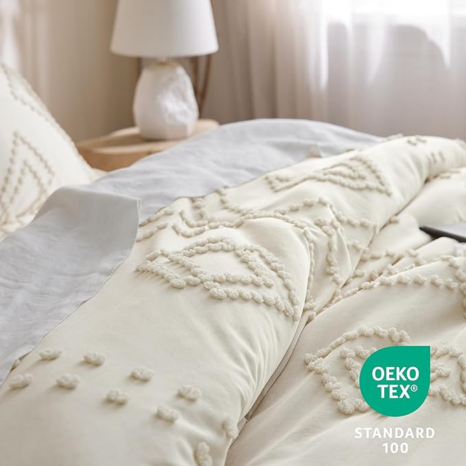 Bedsure Boho Comforter Set Full - Dark Grey Tufted Bedding Comforter Set, 3 Pieces Farmhouse Shabby Chic Embroidery Bedding Set, Soft Geometric Pattern Comforter for All Seasons - LeafyLoom