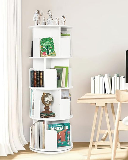 Rotating Bookshelf,Wood Corner Bookshelf 4 Tier 360 Display Spinning Bookshelf Floor Standing Bookcase Stackable Bookshelf Storage Rack Organizer for Small Space Bedroom Living Room Study Room - LeafyLoom