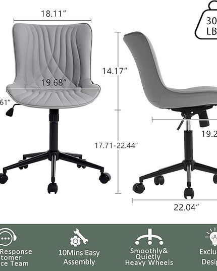 YOUTASTE Office Chair Modern Armless Desk Chair, Height Adjustable Swivel Rocking Computer Task Chair, Faux Leather Sewing Chair with Wheels, Stylish Lounge Vanity Chair,Grey - LeafyLoom