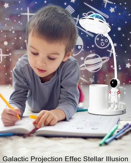 Astronaut Desk Lamp for Kids,Star Space Projector Galaxy Night Light,Eye-Care Reading Small Desk Lamps, with Pen Holder Spaceman Table Lamp, Bedroom Decor Aesthetics, Gifts for Boys and Girls - LeafyLoom