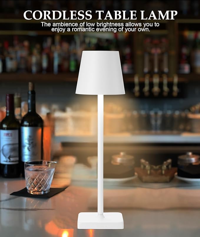 2 Pack Rechargeable Table Lamp, LED Cordless Desk Lamp, 5200mAh Battery Operated Table Light, 3 Color Stepless Dimming Up Waterproof for Coffee Table/Indoor/Outdoor (White 2Pack) - LeafyLoom
