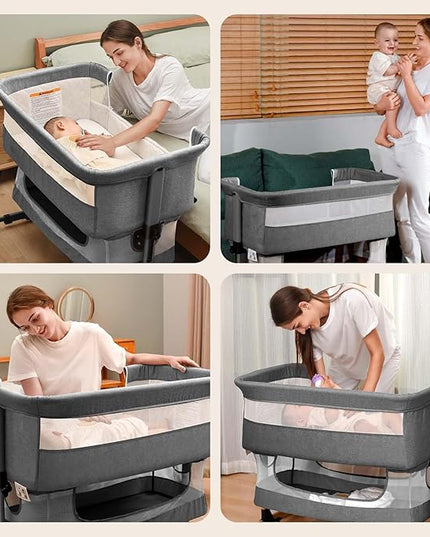Baby Crib,3 in 1 Baby Bassinet Bedside Crib Adjustable Portable Bed for Infant,Baby Newborn Must Have Bed,Grey - LeafyLoom